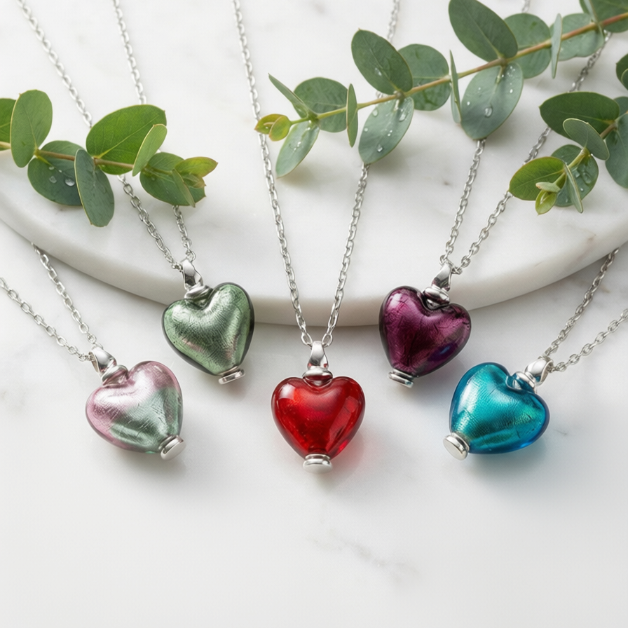 Murano Glass Heart Pendant Urns