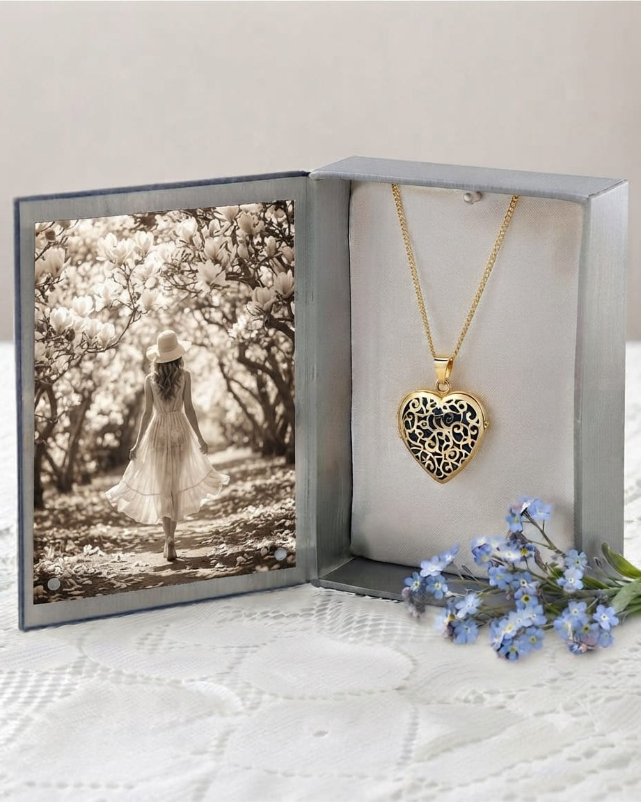 Cara Keepsakes Gold Locket Urns Gold Filigree Heart Locket Urn (14K)