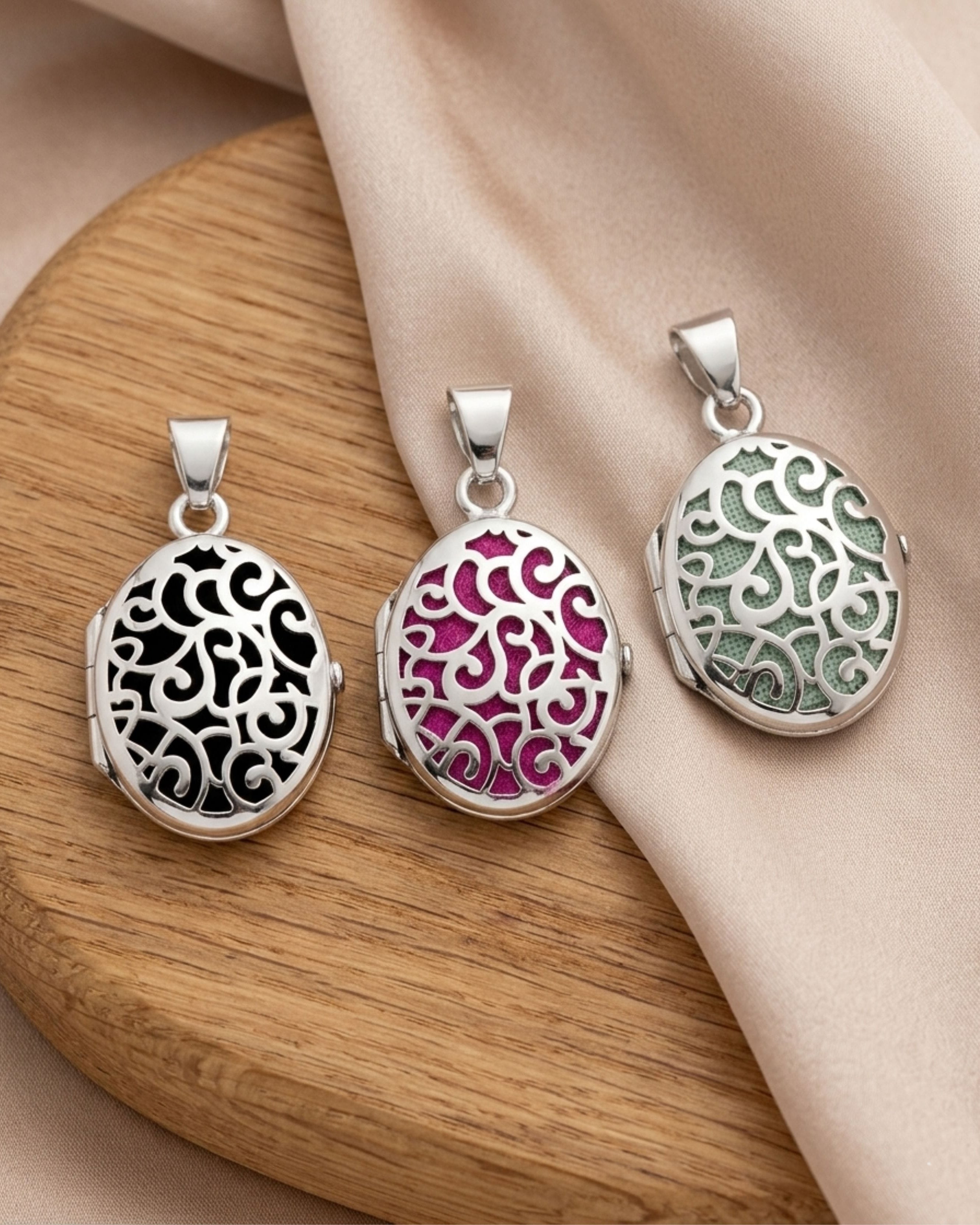 Cara Keepsakes Silver Locket Urns Silver Filigree Oval Locket Urn