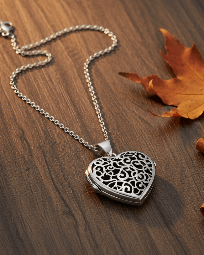 Cara Keepsakes Silver Locket Urns Silver Filigree Heart Locket Urn