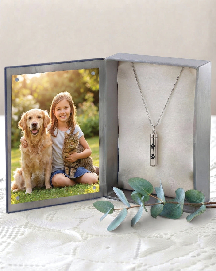 Cara Keepsakes Stainless Steel Stainless Steel Paw Print Cylinder Urn