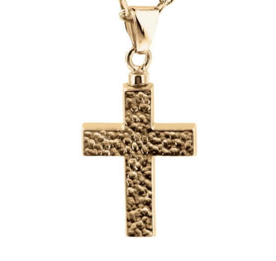 Cara Keepsakes Gold Pendant Urns Hammered Gold Cross Pendant Urn (10K)