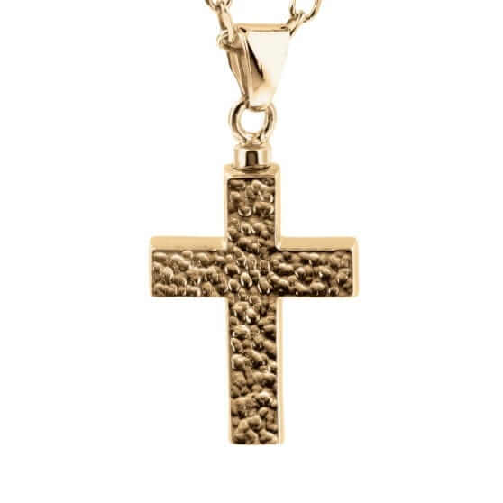 Cara Keepsakes Gold Pendant Urns Hammered Gold Cross Pendant Urn (10K)