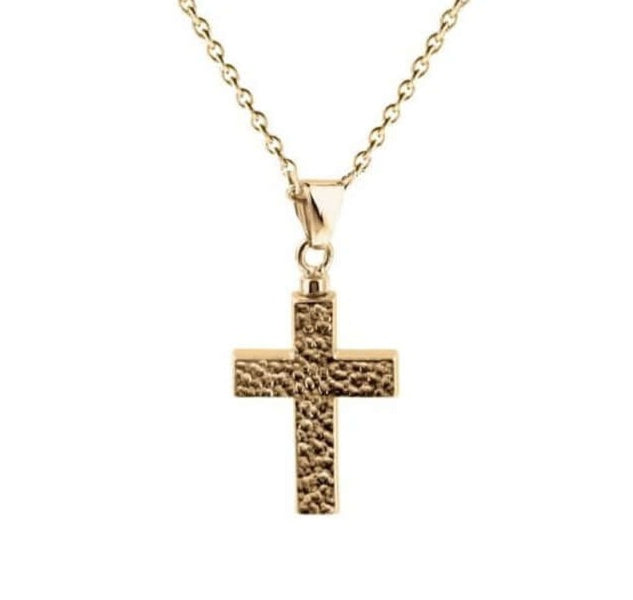 Cara Keepsakes Gold Pendant Urns Hammered Gold Cross Pendant Urn (10K)