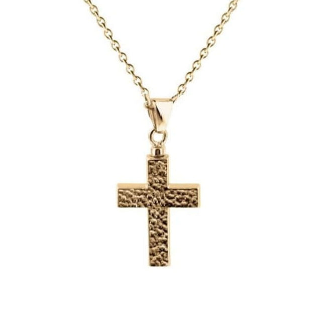 Cara Keepsakes Gold Pendant Urns Hammered Gold Cross Pendant Urn (10K)