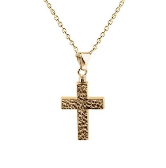 Cara Keepsakes Gold Pendant Urns Hammered Gold Cross Pendant Urn (10K)