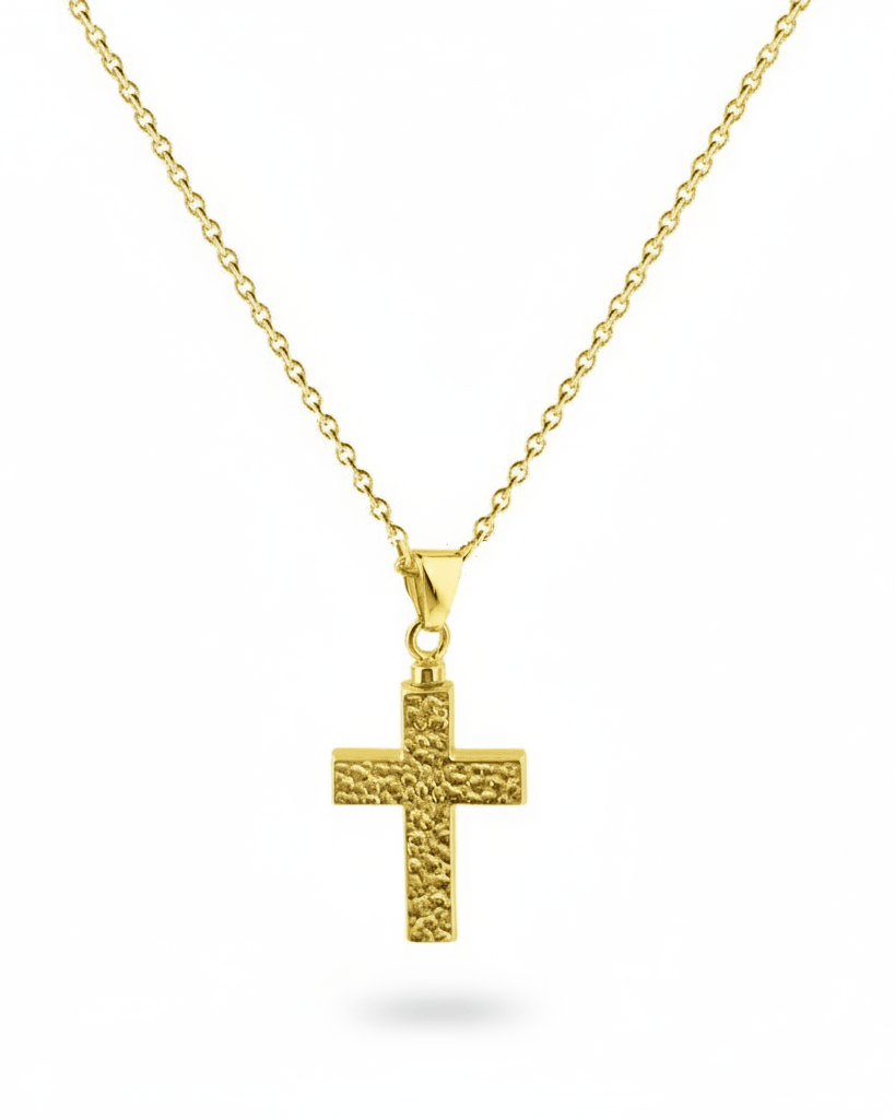 Cara Keepsakes Gold Pendant Urns Hammered Gold Cross Pendant Urn (10K)