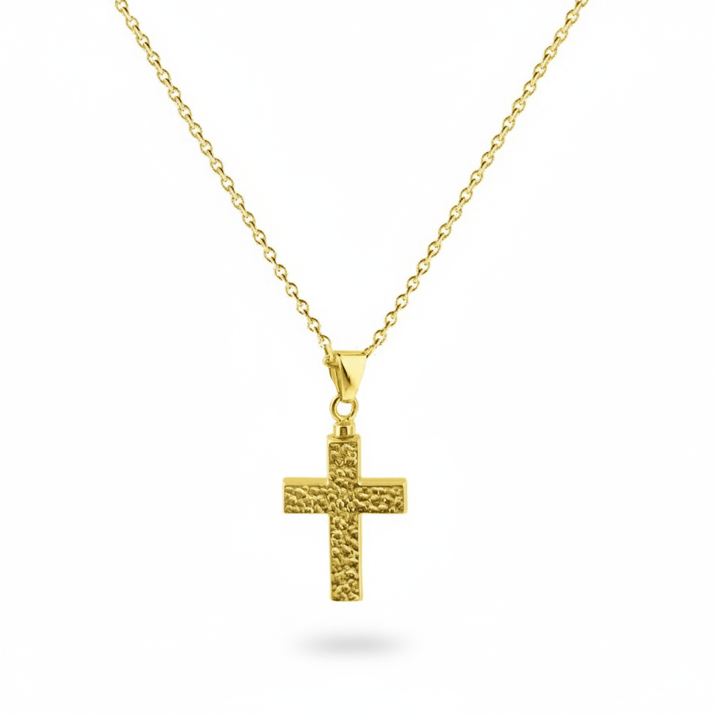 Cara Keepsakes Gold Pendant Urns Hammered Gold Cross Pendant Urn (10K)
