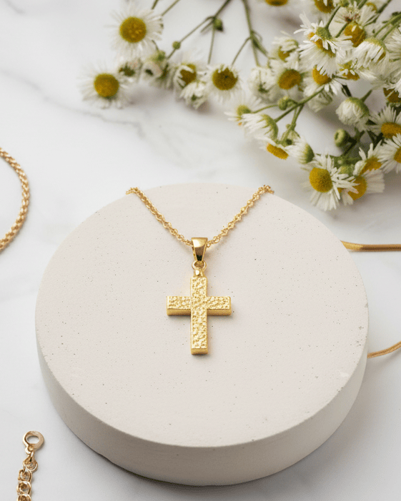 Cara Keepsakes Gold Pendant Urns Hammered Gold Cross Pendant Urn (10K)