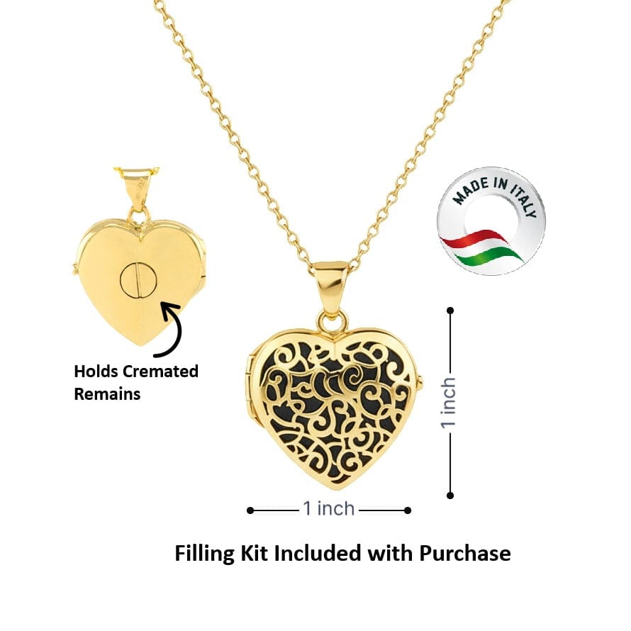 Cara Keepsakes Gold Locket Urns Gold Filigree Heart Locket Urn (14K)