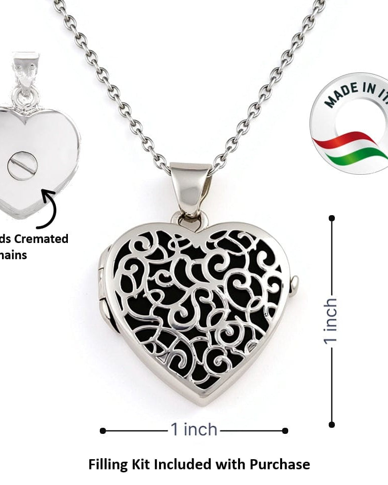 Cara Keepsakes Silver Locket Urns Silver Filigree Heart Locket Urn