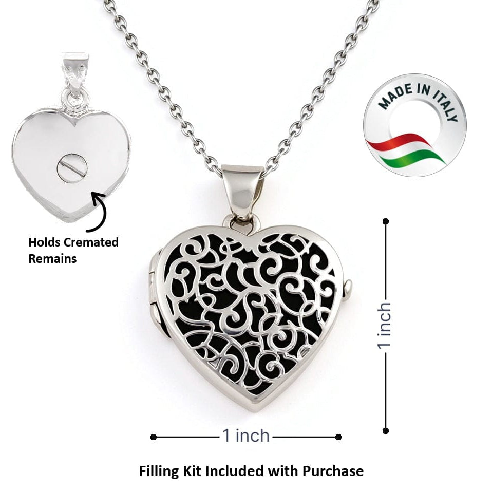 Cara Keepsakes Silver Locket Urns Silver Filigree Heart Locket Urn