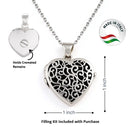 Cara Keepsakes Silver Locket Urns Silver Filigree Heart Locket Urn