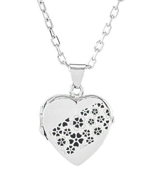 Cara Keepsakes Silver Locket Urns Black Silver Heart Locket Urn - Flowers
