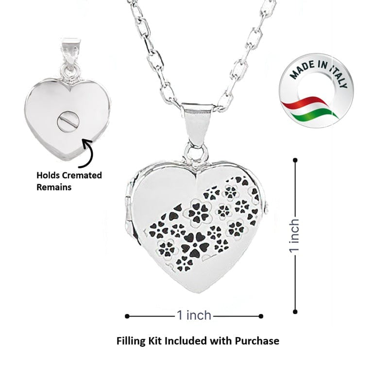 Cara Keepsakes Silver Locket Urns Silver Heart Locket Urn - Flowers