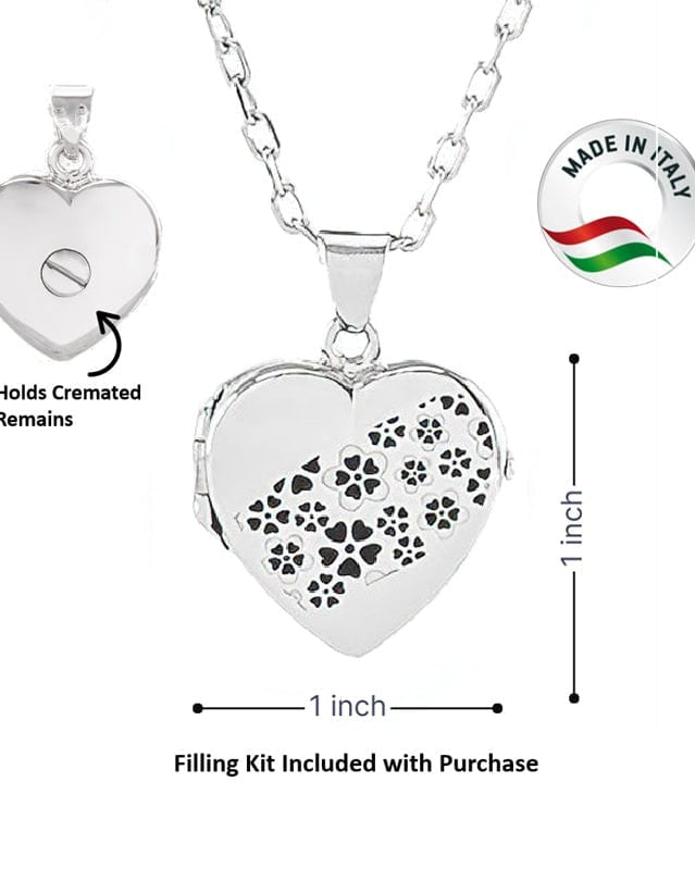 Cara Keepsakes Silver Locket Urns Silver Heart Locket Urn - Flowers