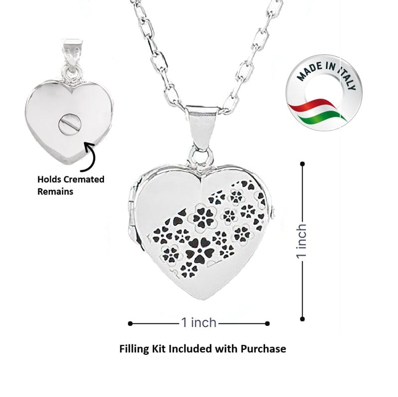 Cara Keepsakes Silver Locket Urns Silver Heart Locket Urn - Flowers