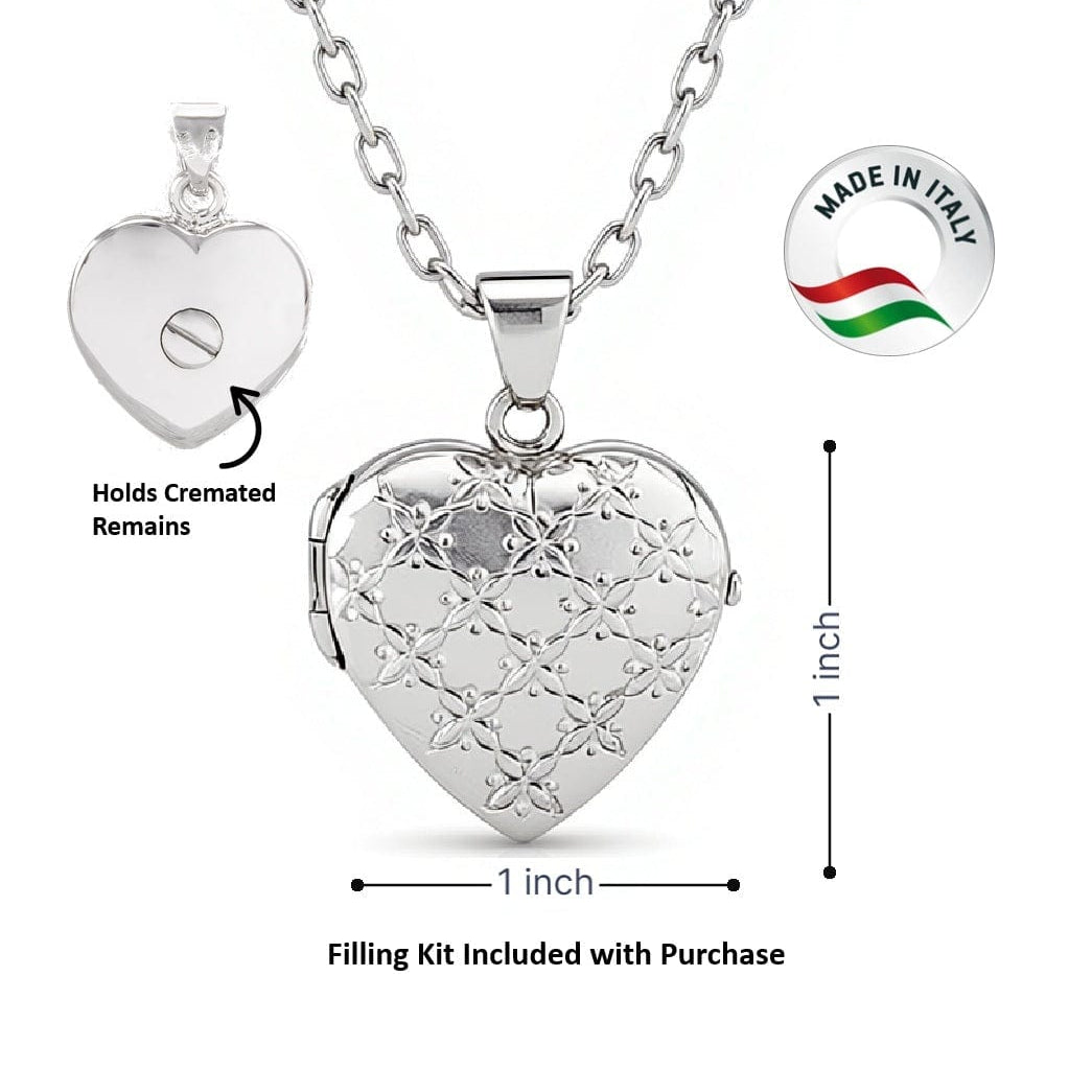 Cara Keepsakes Silver Locket Urns Silver Heart Locket Urn - Diamond Cut