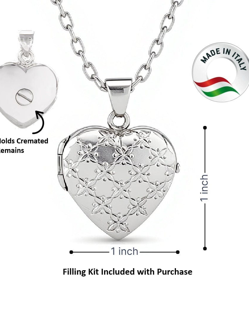Cara Keepsakes Silver Locket Urns Silver Heart Locket Urn - Diamond Cut