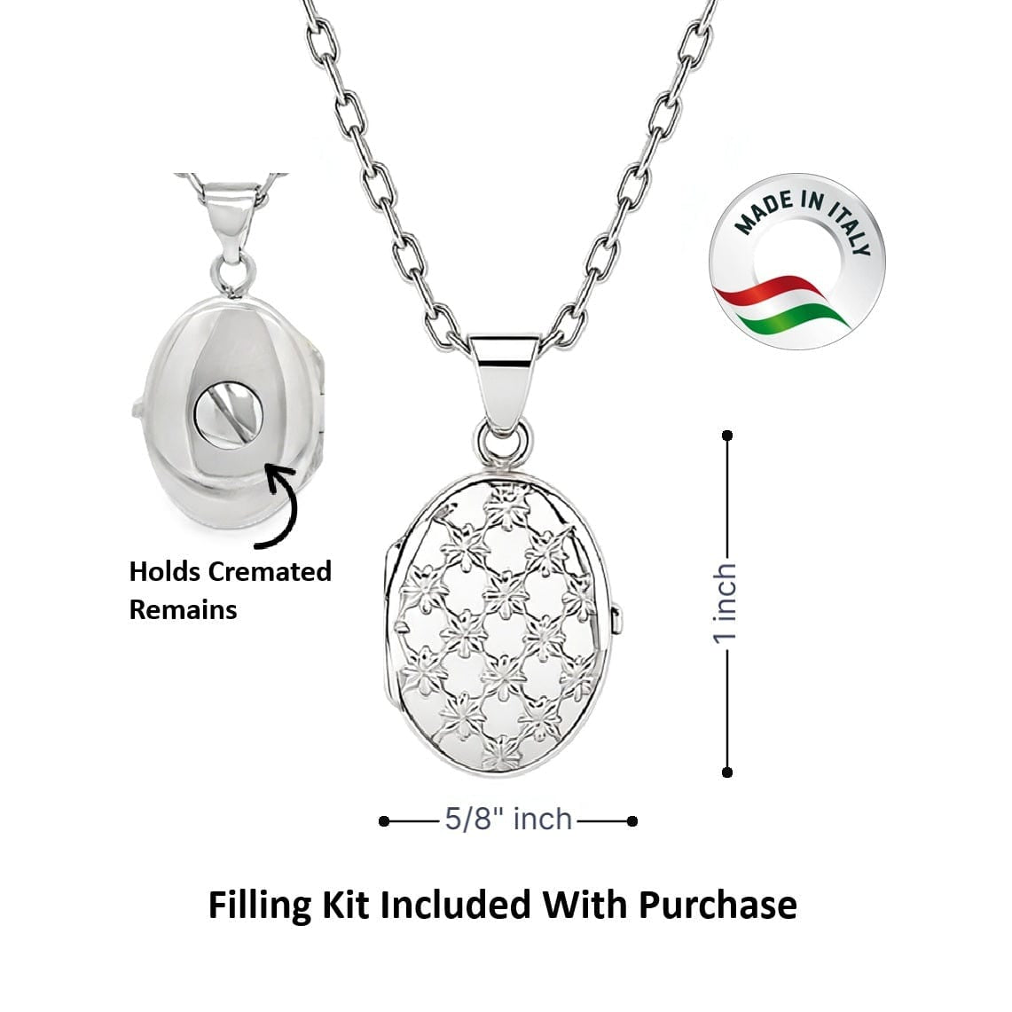 Cara Keepsakes Silver Locket Urns Oval Locket Urn - Diamond Cut