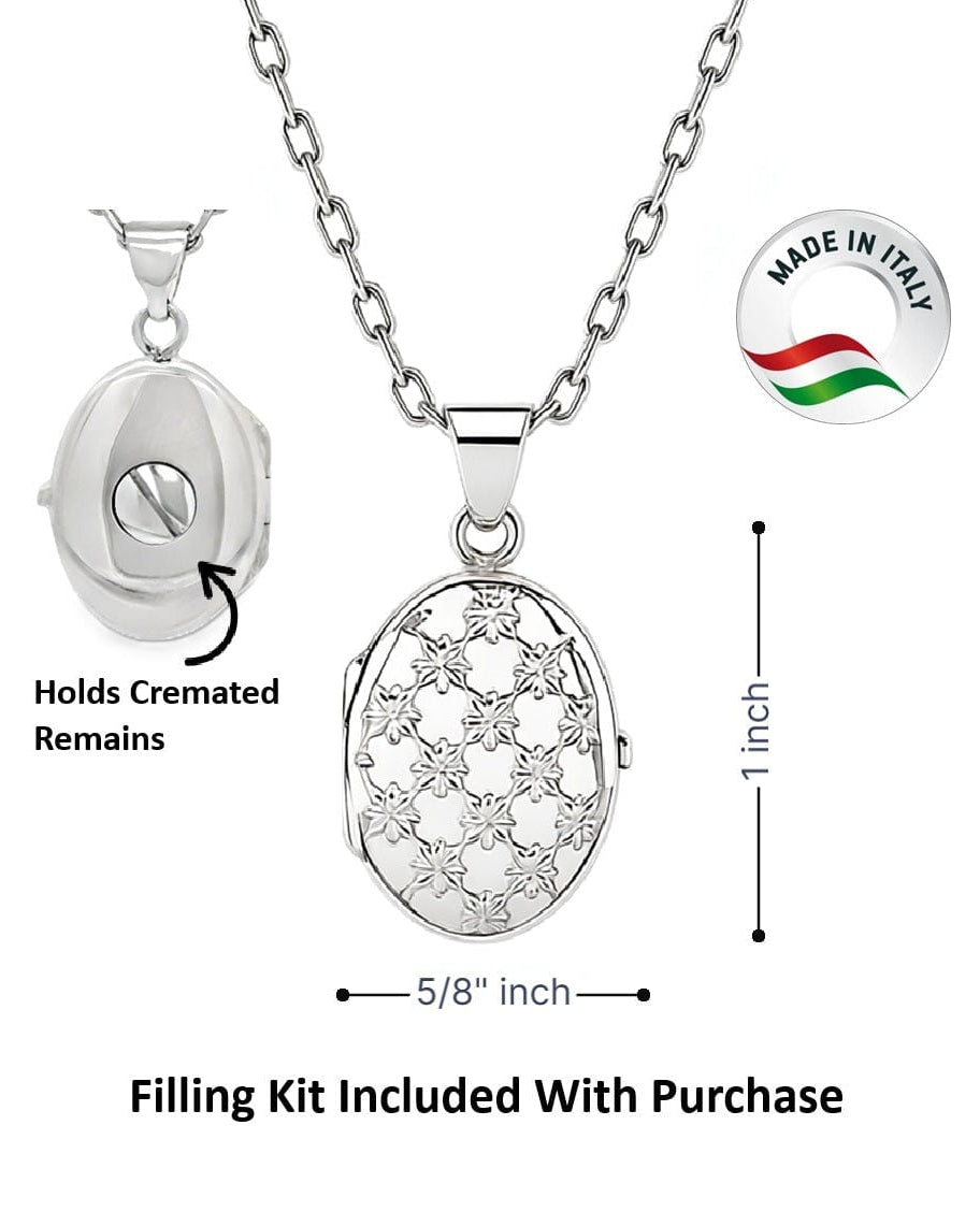 Cara Keepsakes Silver Locket Urns Oval Locket Urn - Diamond Cut