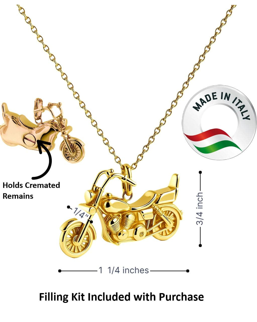 Cara Keepsakes Gold Pendant Urns Gold Motorcycle Pendant Urn (10K)