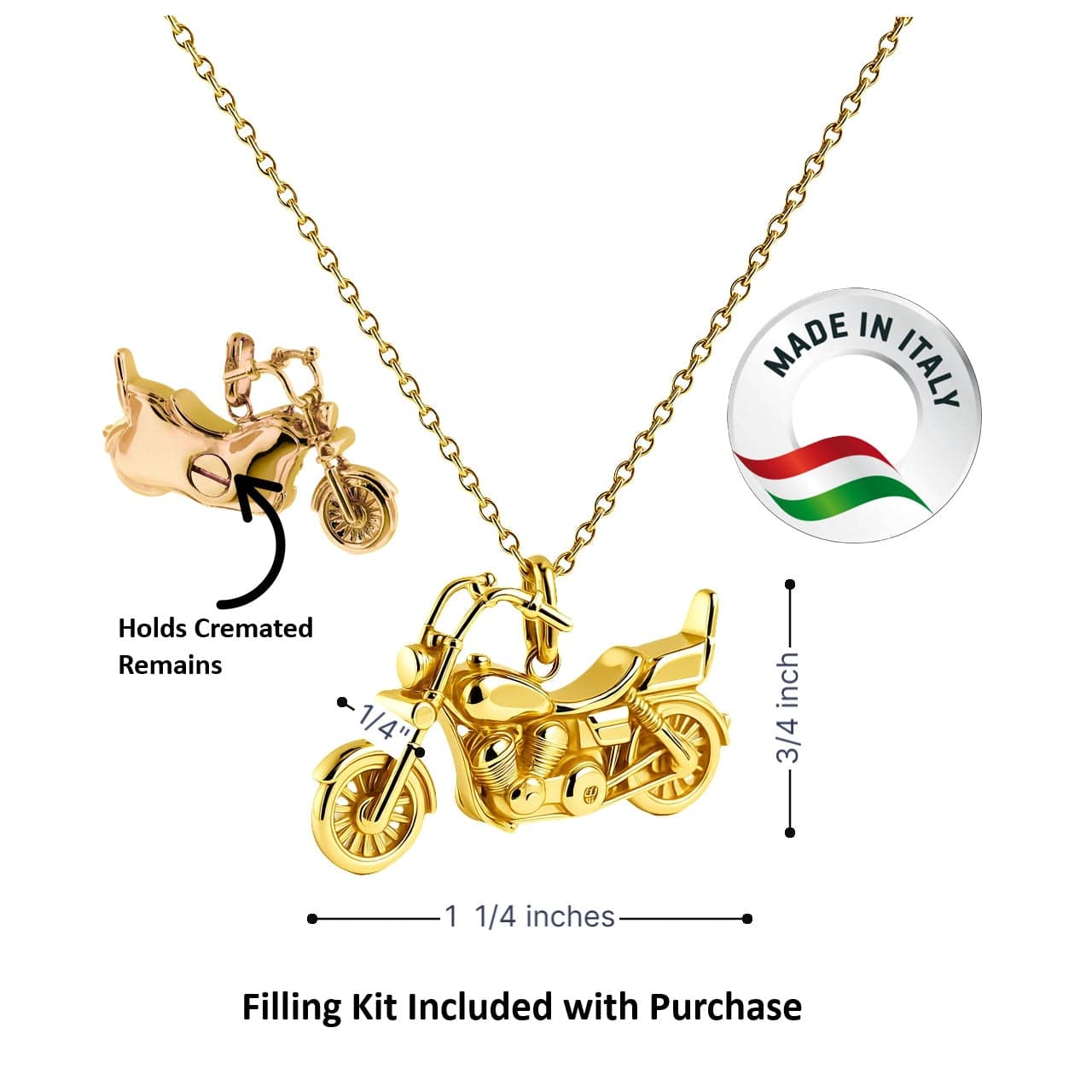 Cara Keepsakes Gold Pendant Urns Gold Motorcycle Pendant Urn (10K)