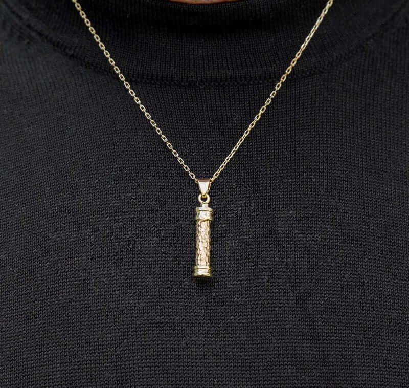 Cara Keepsakes Gold Pendant Urns Gold Hammered Cylinder Pendant Urn (10K)
