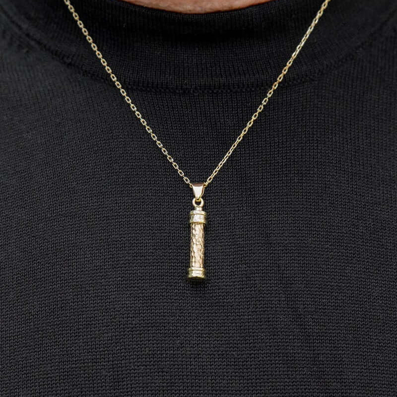 Cara Keepsakes Gold Pendant Urns Gold Hammered Cylinder Pendant Urn (10K)