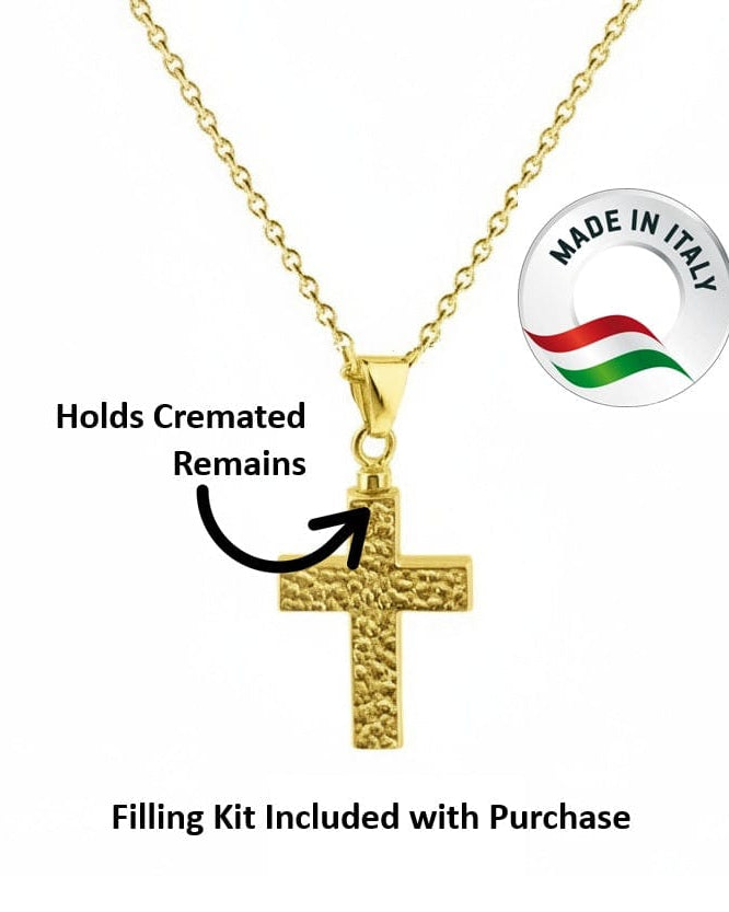 Cara Keepsakes Gold Pendant Urns Hammered Gold Cross Pendant Urn (10K)