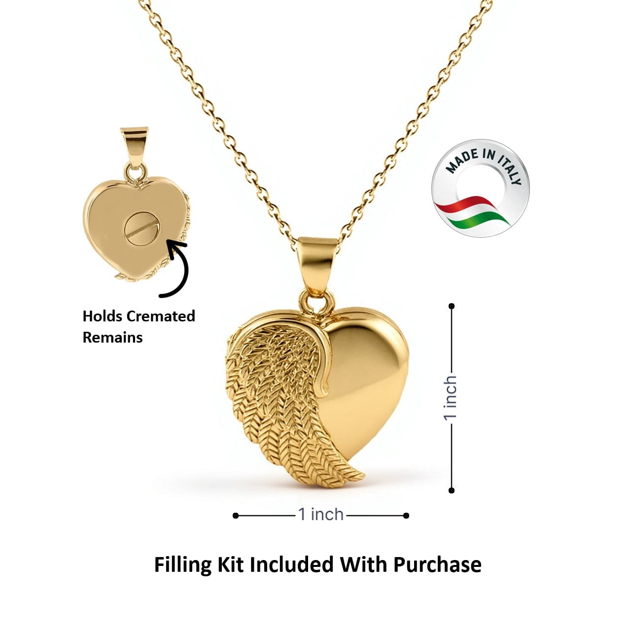 Cara Keepsakes Gold Pendant Urns Gold Angel Wing Pendant Urn (10K)