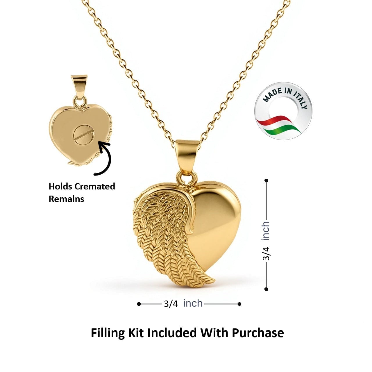 Cara Keepsakes Gold Pendant Urns Gold Angel Wing Pendant Urn (10K)