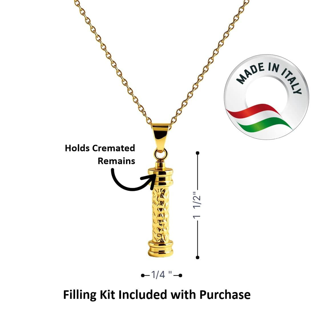 Cara Keepsakes Gold Pendant Urns Gold Hammered Cylinder Pendant Urn (10K)