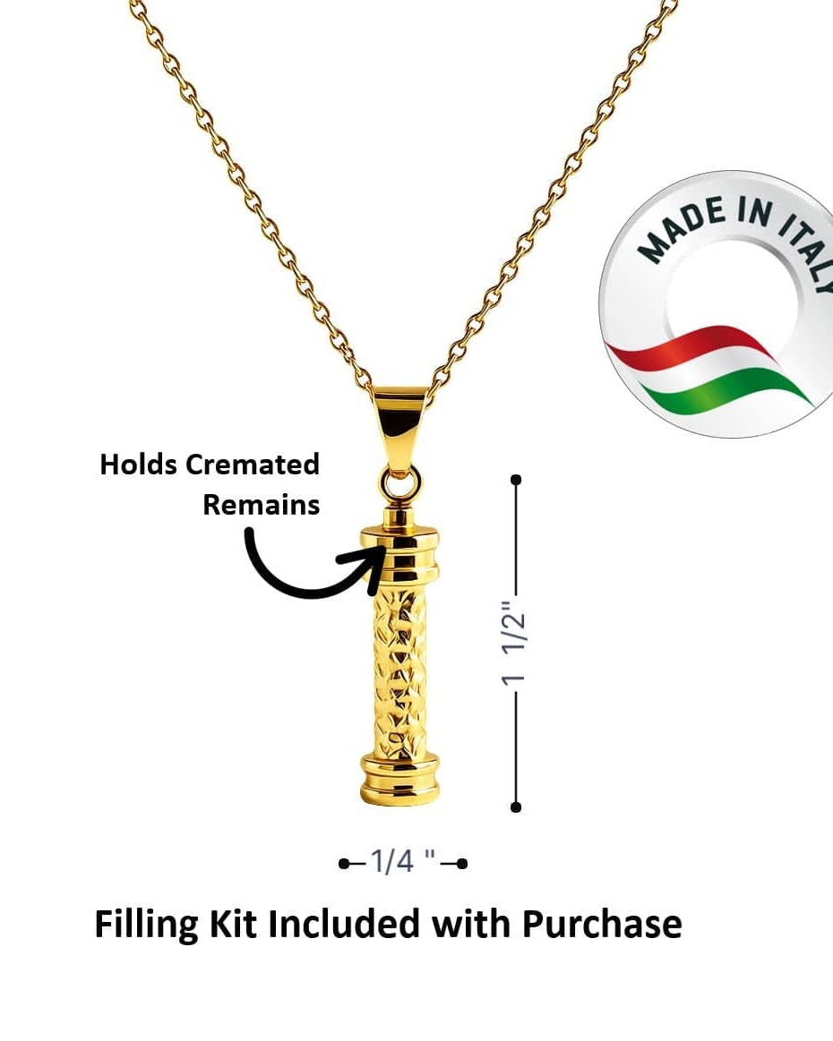 Cara Keepsakes Gold Pendant Urns Gold Hammered Cylinder Pendant Urn (10K)