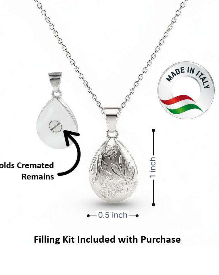 Cara Keepsakes Silver Pendant Urns 'Poppy' Teardrop Pendant Urn