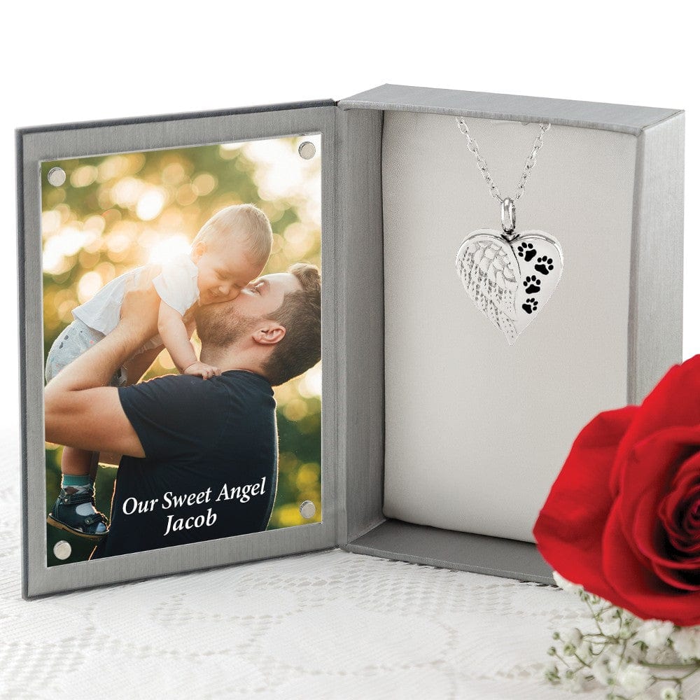 Cara Keepsakes Stainless Steel Stainless Steel Angel Wing Urn with Paw Prints
