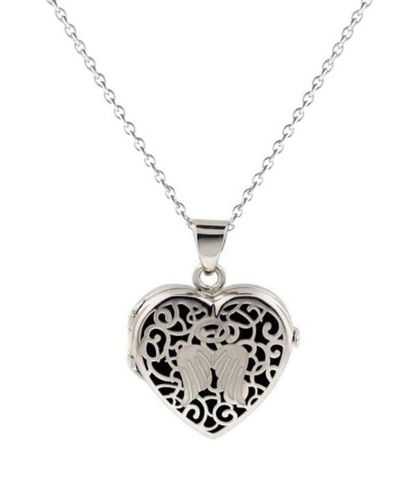 Cara Keepsakes Silver Locket Urns Black Angel Heart Locket Urn