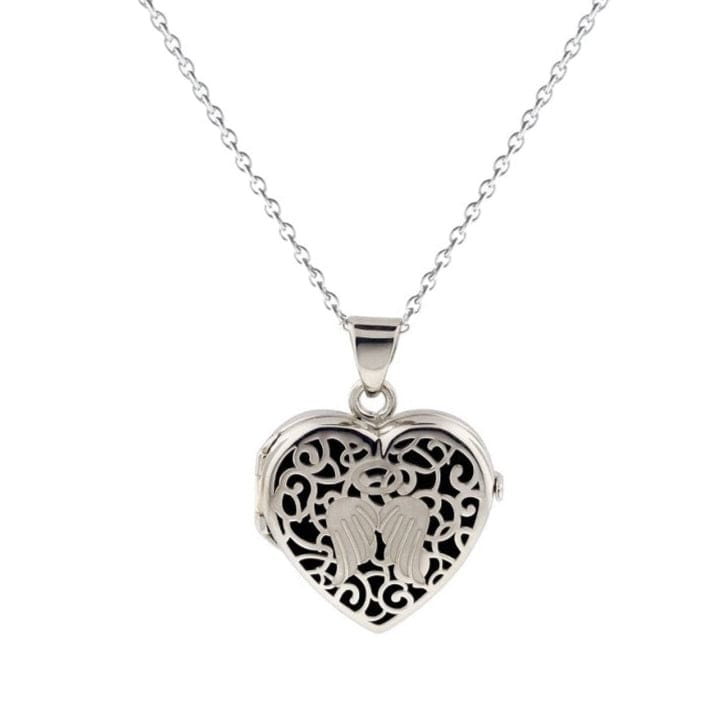 Cara Keepsakes Silver Locket Urns Black Angel Heart Locket Urn
