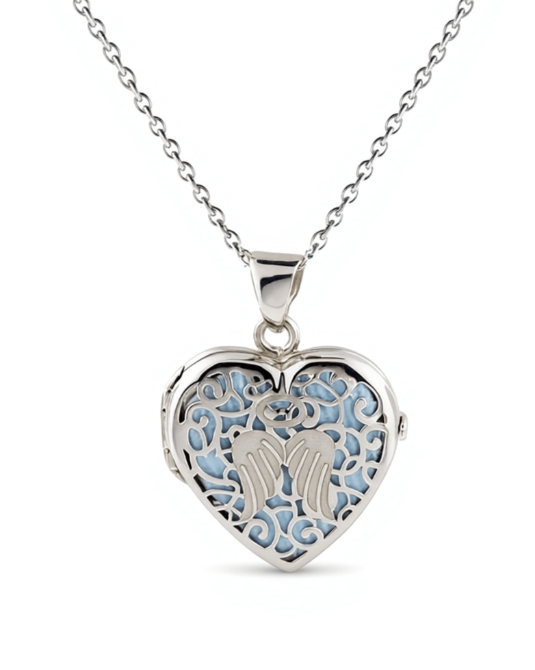 Cara Keepsakes Silver Locket Urns Blue Angel Heart Locket Urn