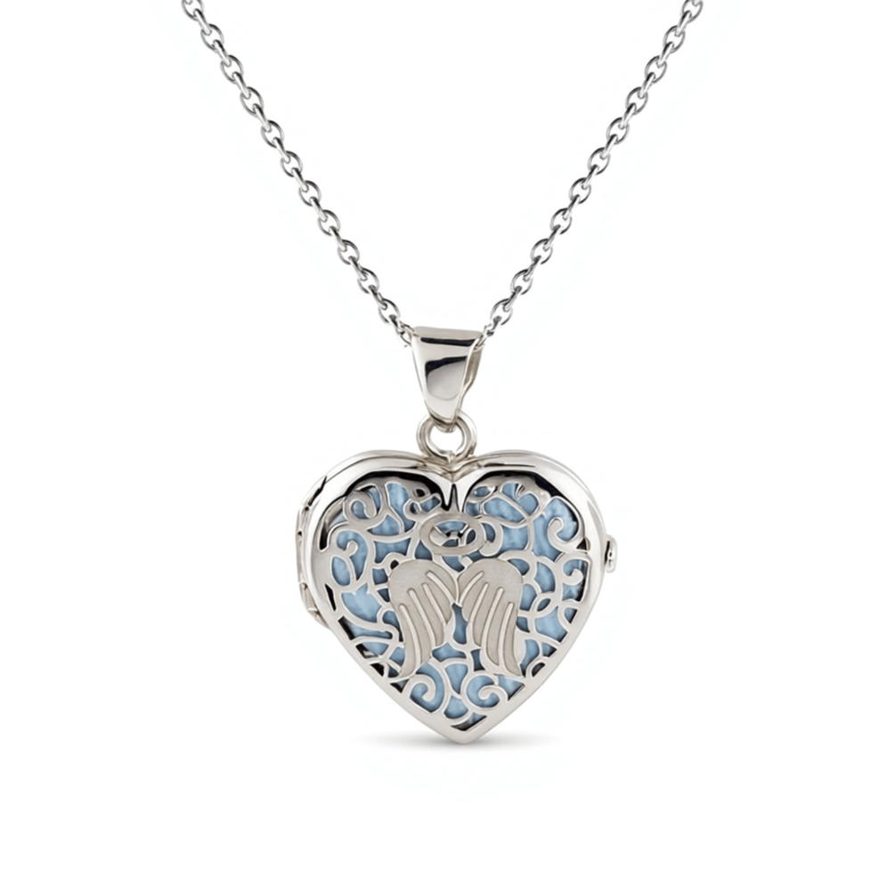 Cara Keepsakes Silver Locket Urns Blue Angel Heart Locket Urn