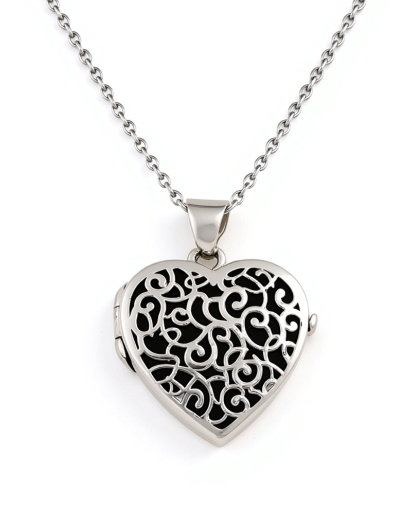 Cara Keepsakes Silver Locket Urns Black Silver Filigree Heart Locket Urn