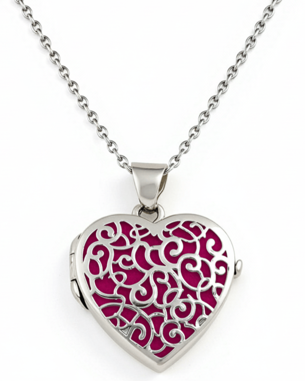 Cara Keepsakes Silver Locket Urns Magenta Silver Filigree Heart Locket Urn