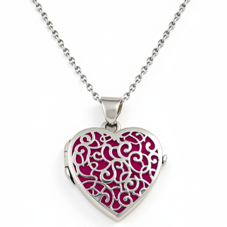 Cara Keepsakes Silver Locket Urns Magenta Silver Filigree Heart Locket Urn