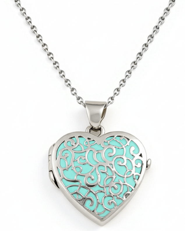 Cara Keepsakes Silver Locket Urns Turquoise Silver Filigree Heart Locket Urn
