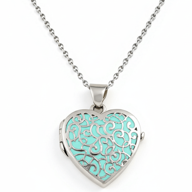 Cara Keepsakes Silver Locket Urns Turquoise Silver Filigree Heart Locket Urn