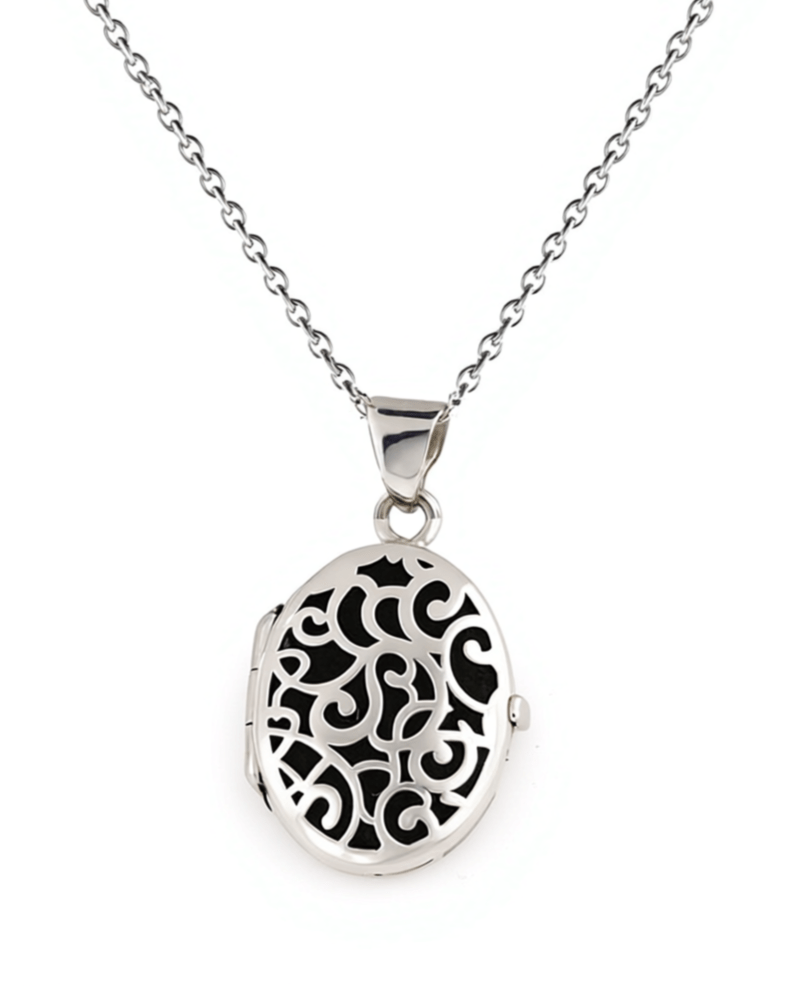 Cara Keepsakes Silver Locket Urns Black Silver Filigree Oval Locket Urn
