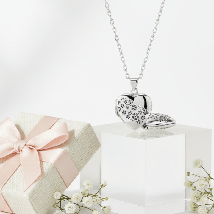 Cara Keepsakes Silver Locket Urns Silver Heart Locket Urn - Flowers