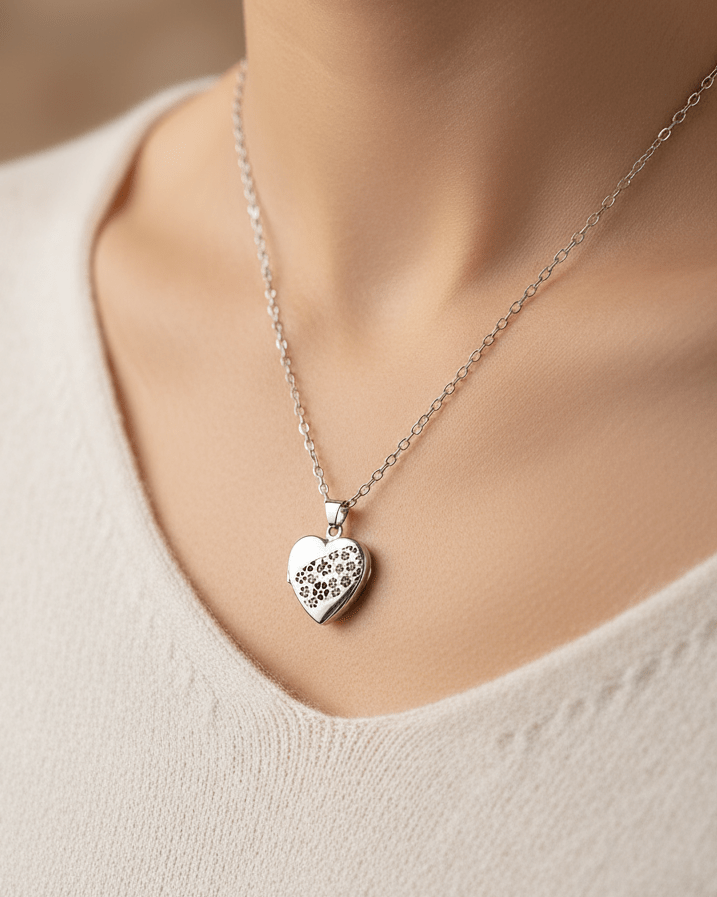 Cara Keepsakes Silver Locket Urns Silver Heart Locket Urn - Flowers
