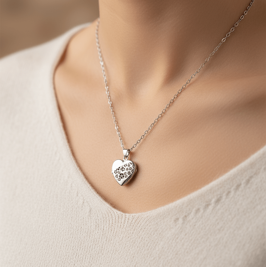 Cara Keepsakes Silver Locket Urns Silver Heart Locket Urn - Flowers