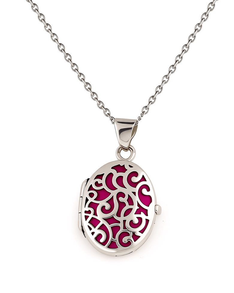 Cara Keepsakes Silver Locket Urns Magenta Silver Filigree Oval Locket Urn